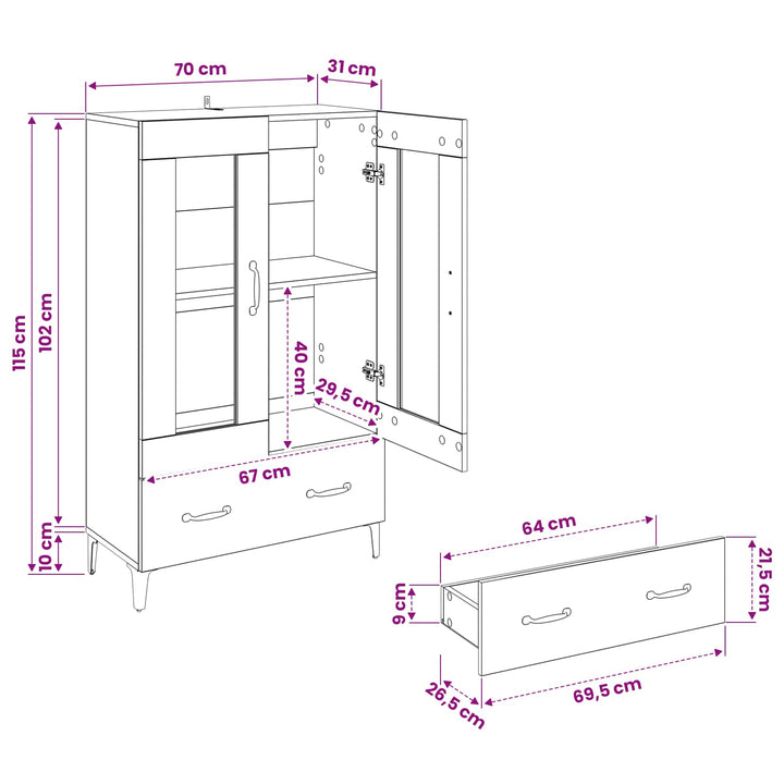 Highboard Sort eg 70 x 31 x 115 cm Ingeniørt træ og jern