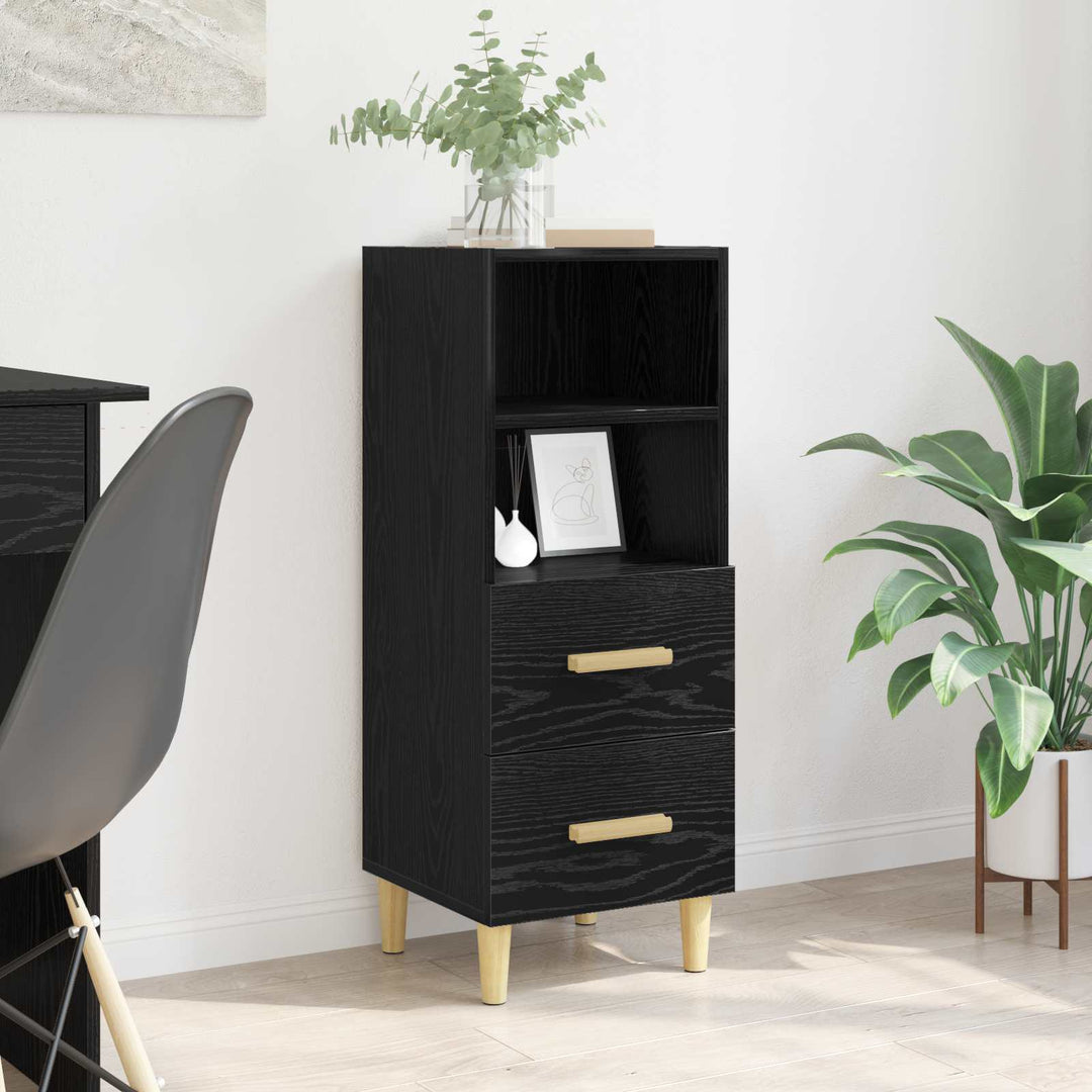 Sideboard med skuffe Sort eg 34 x 34.5 x 90 cm Konstrueret træ