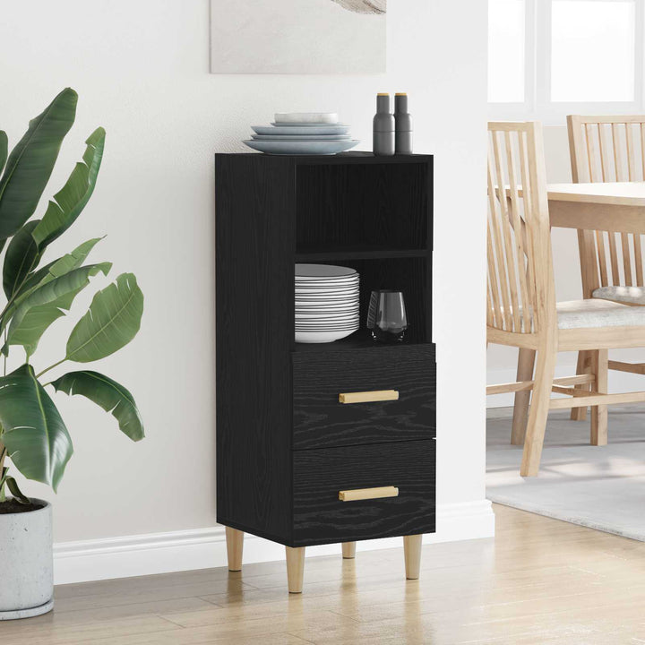 Sideboard med skuffe Sort eg 34 x 34.5 x 90 cm Konstrueret træ