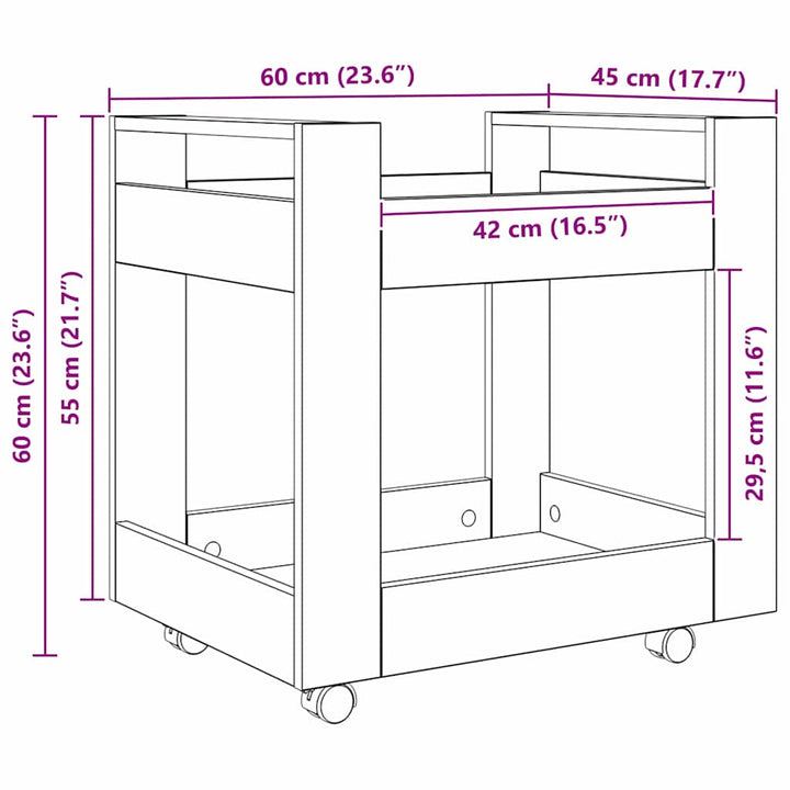 Kontortrolley Sort eg 60 x 45 x 60 cm Konstrueret træ
