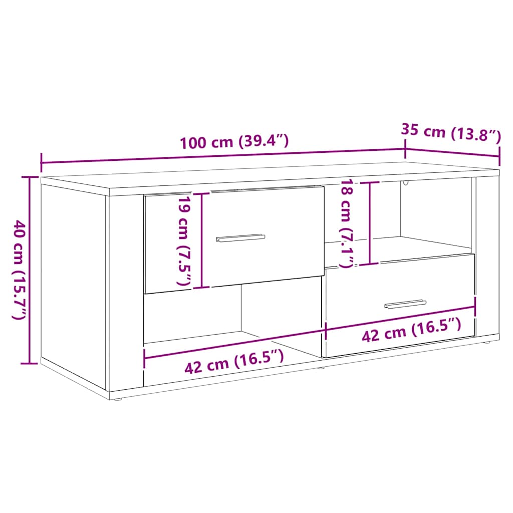 TV-skab med skuffe Sort eg 100 x 35 x 40 cm Konstrueret træ