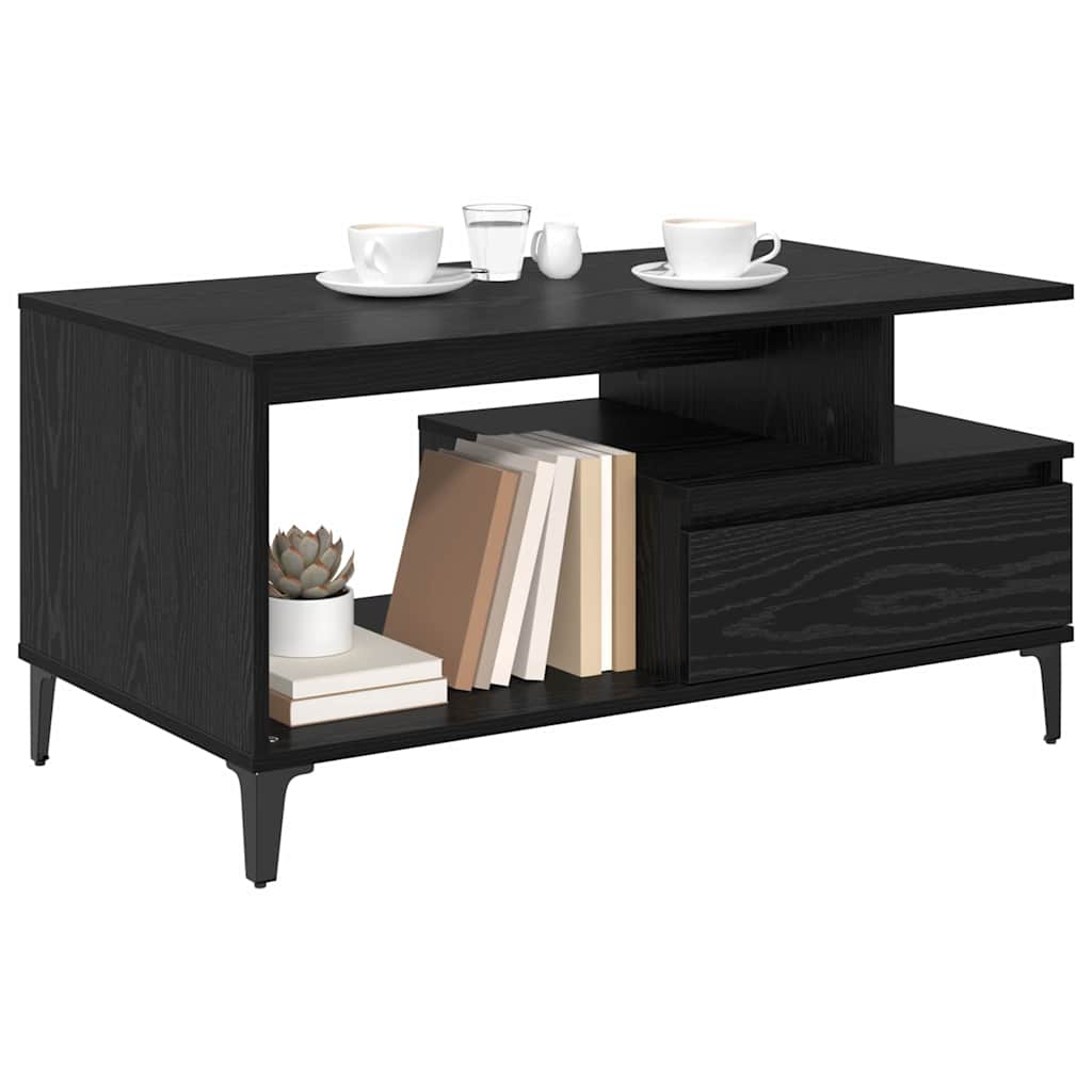Sofabord med skuffe Sort eg 90 x 49 x 45 cm Konstrueret træ