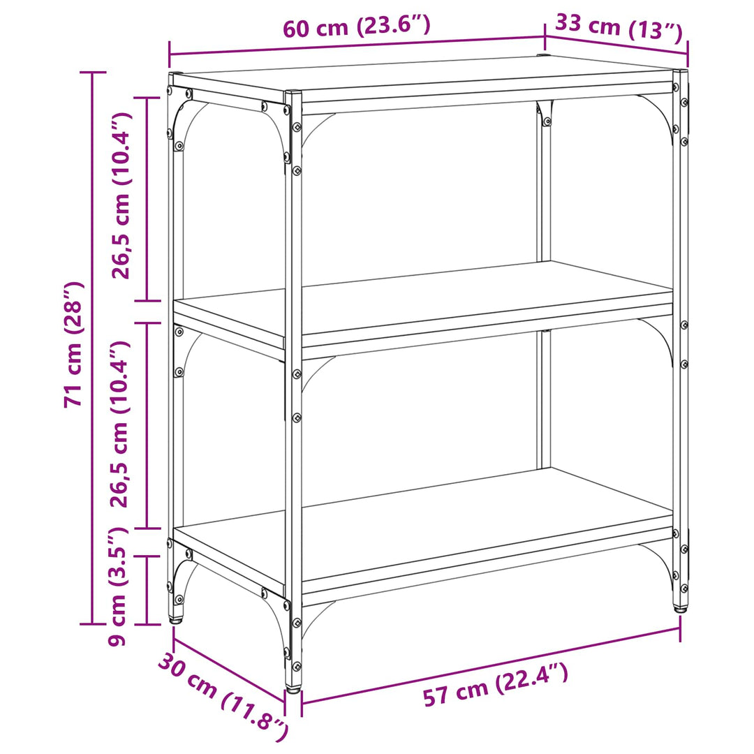 Bogskab 3 niveauer 60 x 33 x 70,5 cm Ingeniørt træ og jern