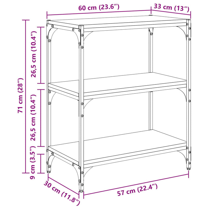 Bogskab 3 niveauer 60 x 33 x 70,5 cm Ingeniørt træ og jern