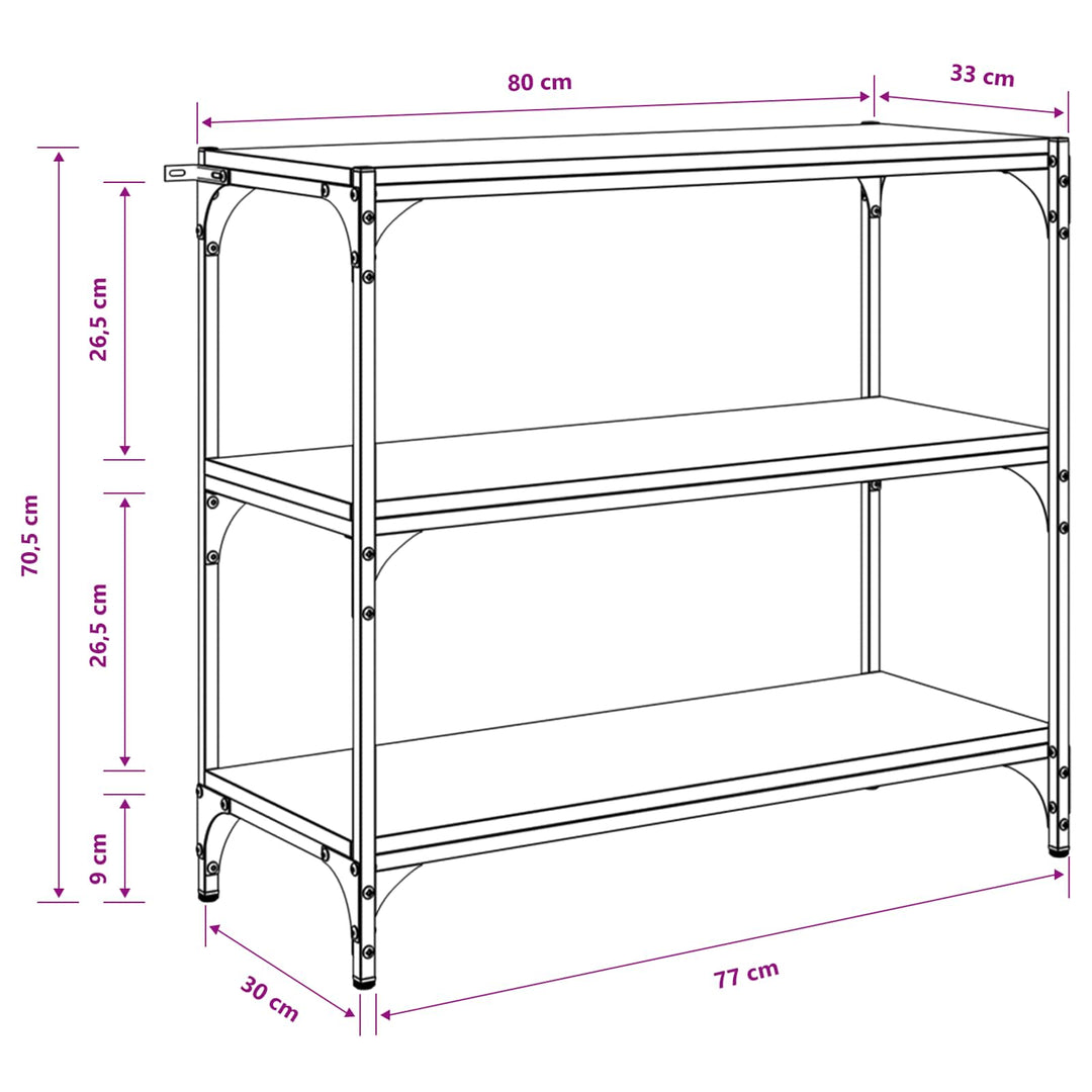 Bogskab 3 niveauer 80 x 33 x 70,5 cm Ingeniørt træ og jern