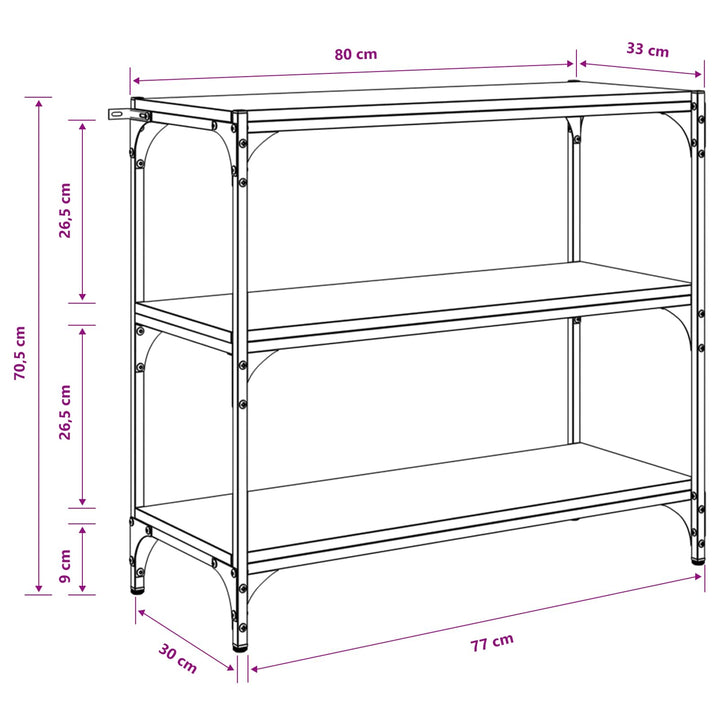 Bogskab 3 niveauer 80 x 33 x 70,5 cm Ingeniørt træ og jern