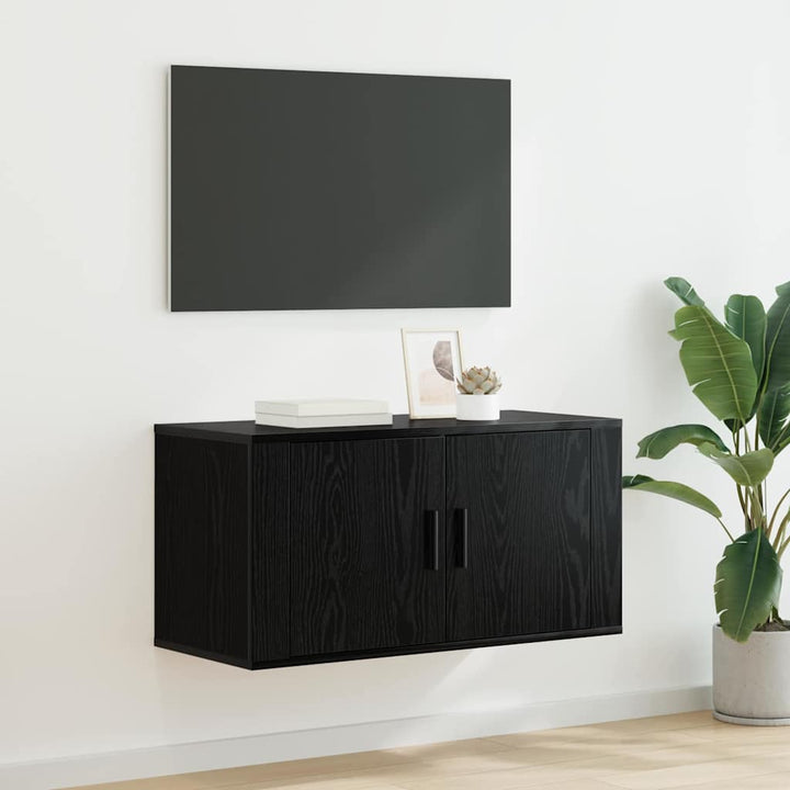 Vægmonteret TV Skab Sort eg 80 x 34,5 x 40 cm Konstrueret træ