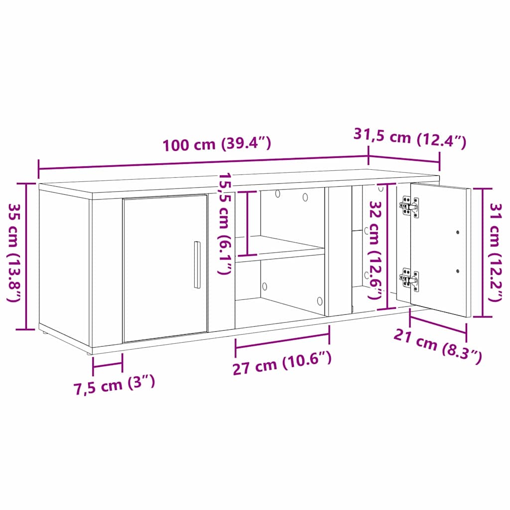 TV-skab Gammelt træ 100 x 31,5 x 35 cm Konstrueret træ