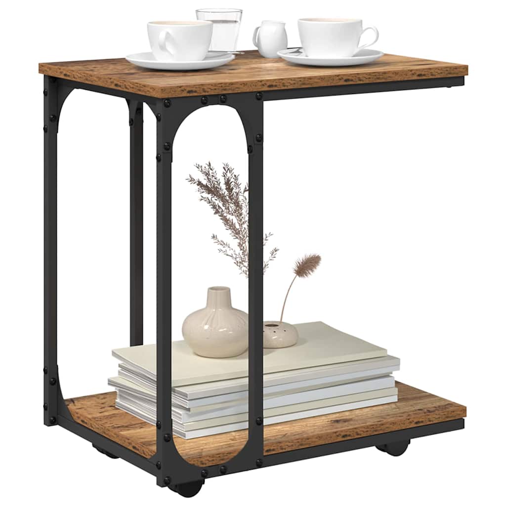 Sidebord med hjul Gammelt træ 50 x 35 x 55.5 cm Konstrueret træ