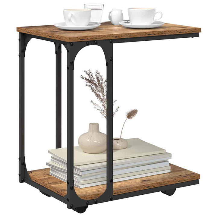 Sidebord med hjul Gammelt træ 50 x 35 x 55.5 cm Konstrueret træ