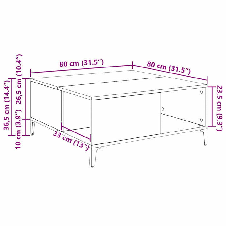 Sofabord Artisan Egetræ 80 x 80 x 36,5 cm Konstrueret træ