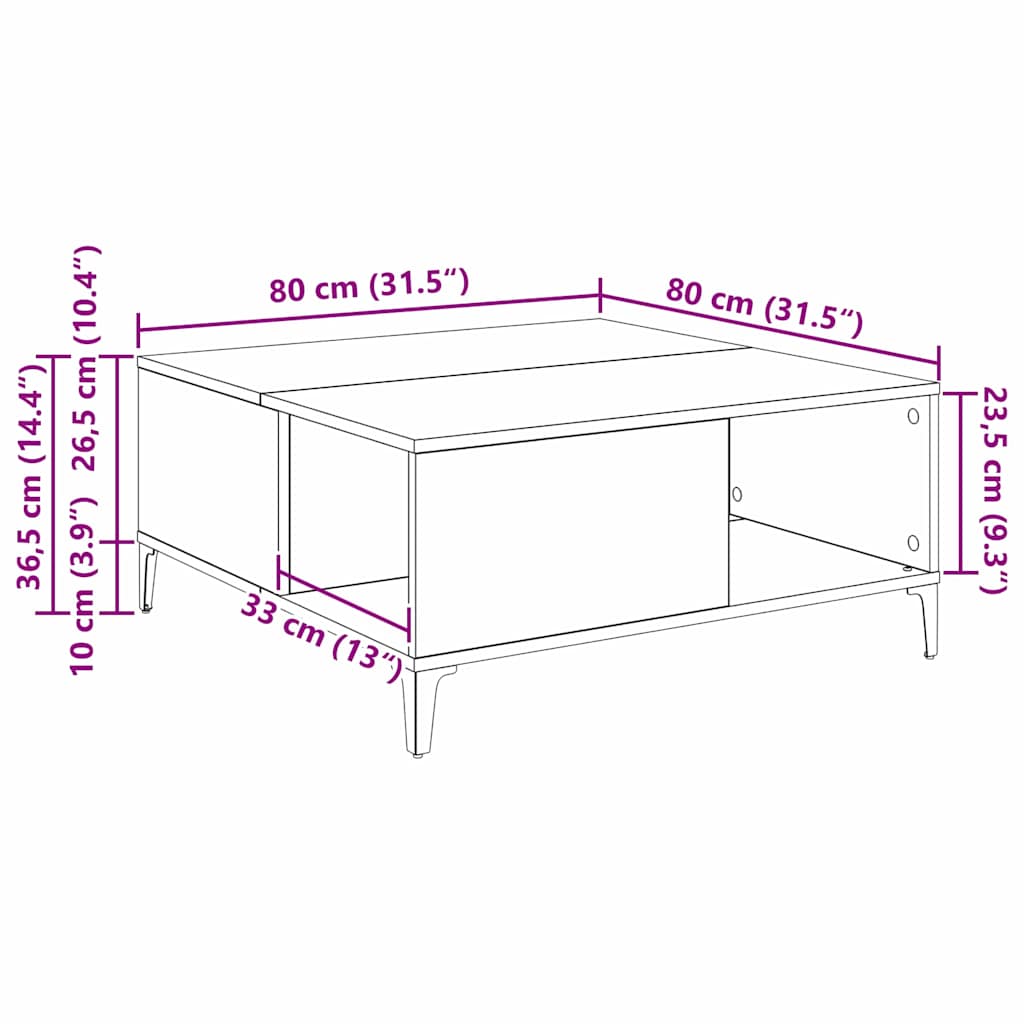 Sofabord Sort eg 80 x 80 x 36,5 cm Konstrueret træ