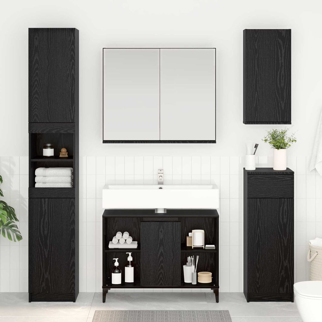 Vaskeskab med dør Sort eg 80 x 33 x 60 cm Ingeniørt træ og jern