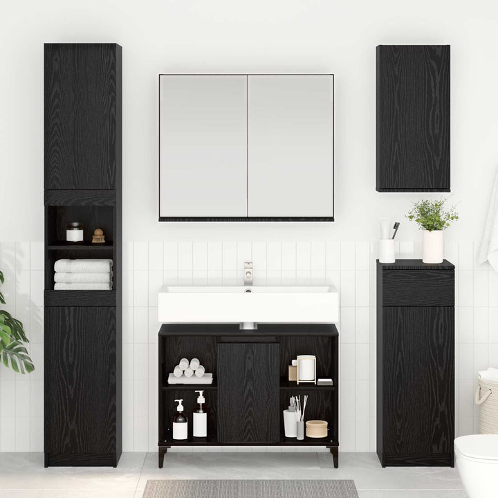Vaskeskab med dør Sort eg 80 x 33 x 60 cm Ingeniørt træ og jern