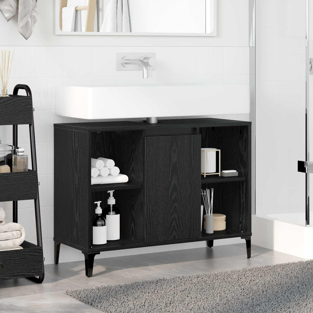 Vaskeskab med dør Sort eg 80 x 33 x 60 cm Ingeniørt træ og jern