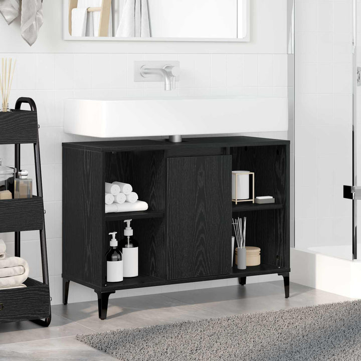 Vaskeskab med dør Sort eg 80 x 33 x 60 cm Ingeniørt træ og jern