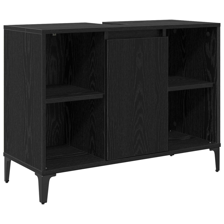Vaskeskab med dør Sort eg 80 x 33 x 60 cm Ingeniørt træ og jern