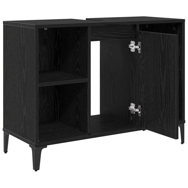 Vaskeskab med dør Sort eg 80 x 33 x 60 cm Ingeniørt træ og jern