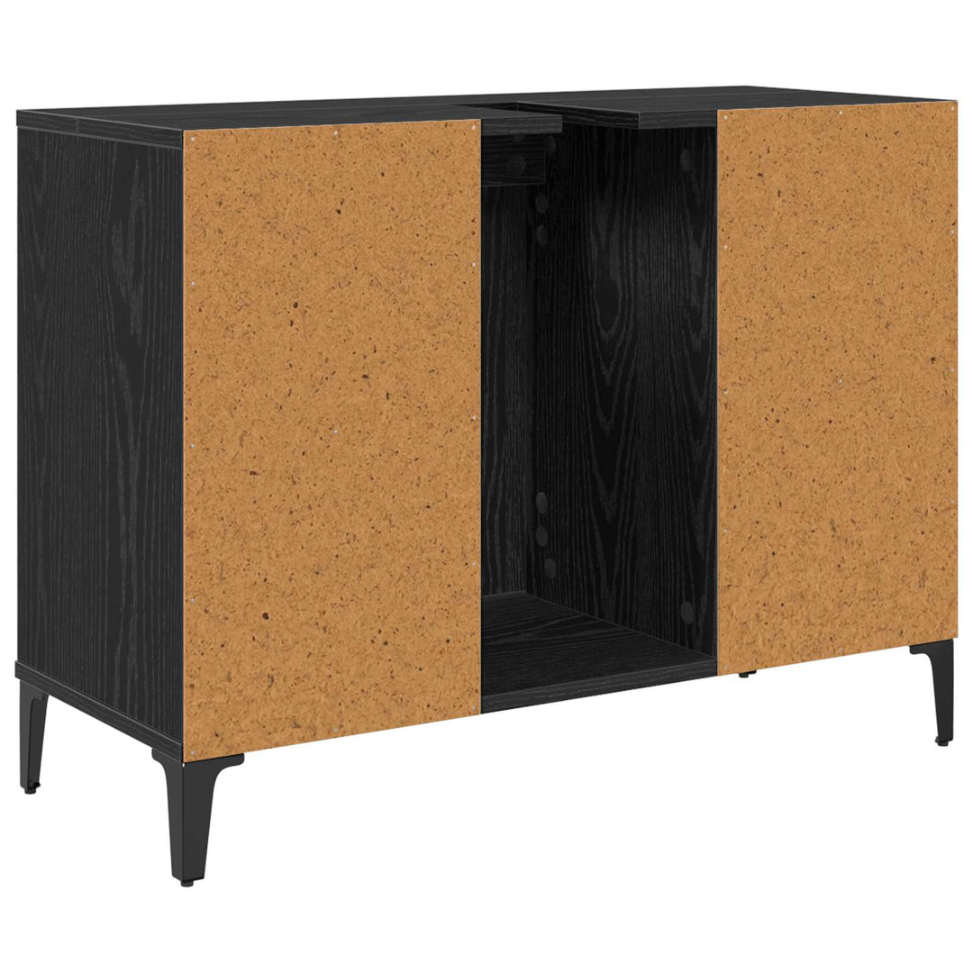 Vaskeskab med dør Sort eg 80 x 33 x 60 cm Ingeniørt træ og jern