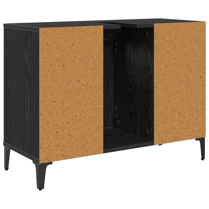 Vaskeskab med dør Sort eg 80 x 33 x 60 cm Ingeniørt træ og jern