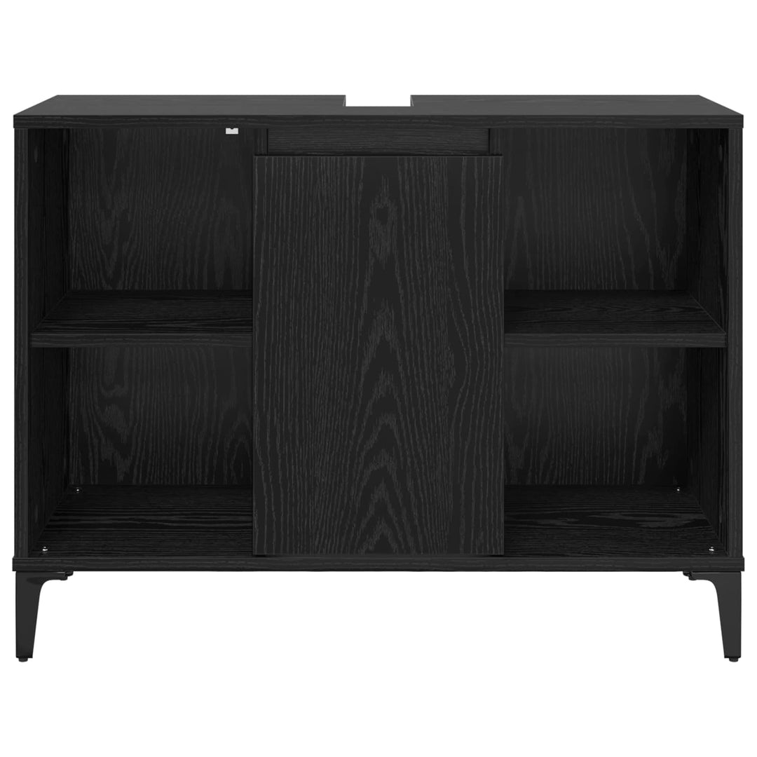 Vaskeskab med dør Sort eg 80 x 33 x 60 cm Ingeniørt træ og jern