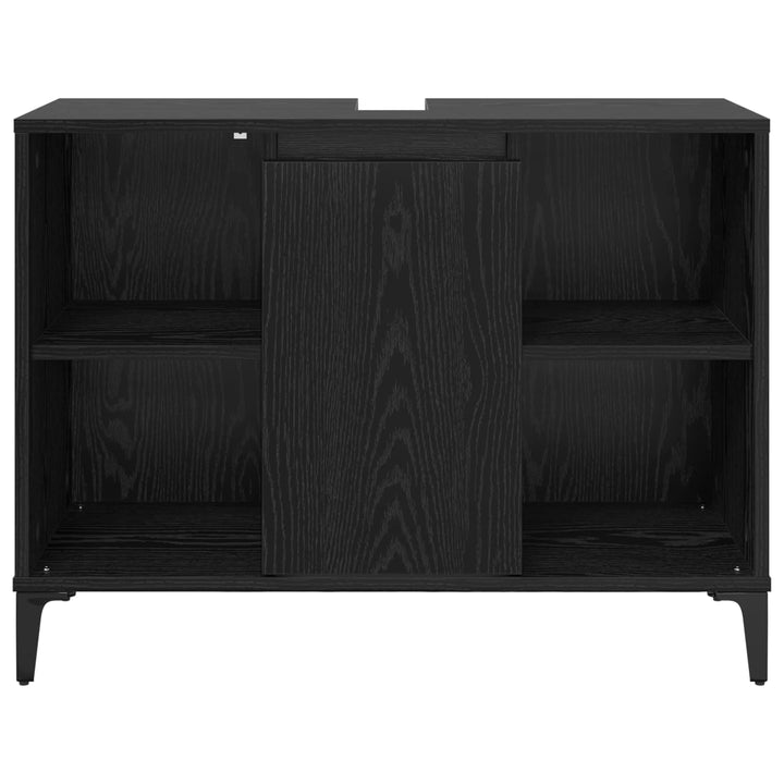 Vaskeskab med dør Sort eg 80 x 33 x 60 cm Ingeniørt træ og jern