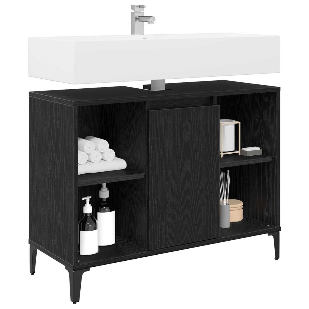 Vaskeskab med dør Sort eg 80 x 33 x 60 cm Ingeniørt træ og jern