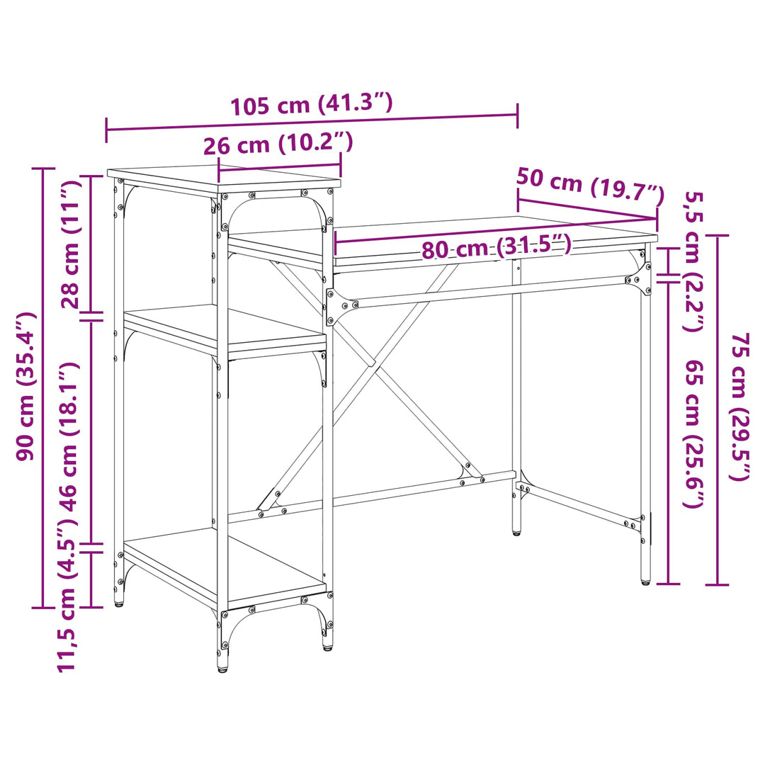 Bord Sort eg 105 x 50 x 90 cm Konstrueret træ