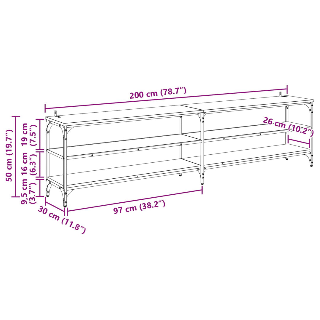 TV-skab 200 x 30 x 50 cm Sort eg Ingeniørt træ og jern