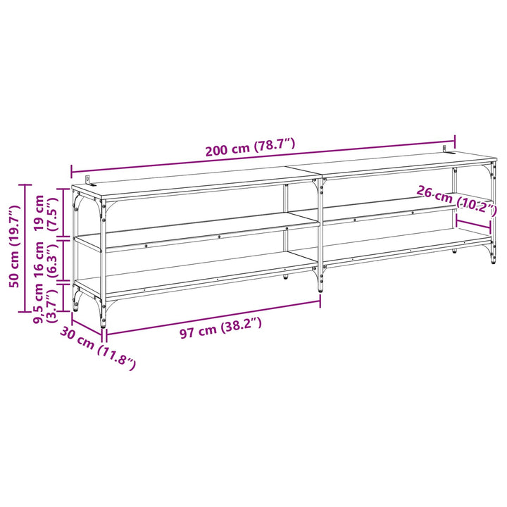 TV-skab 200 x 30 x 50 cm Sort eg Ingeniørt træ og jern