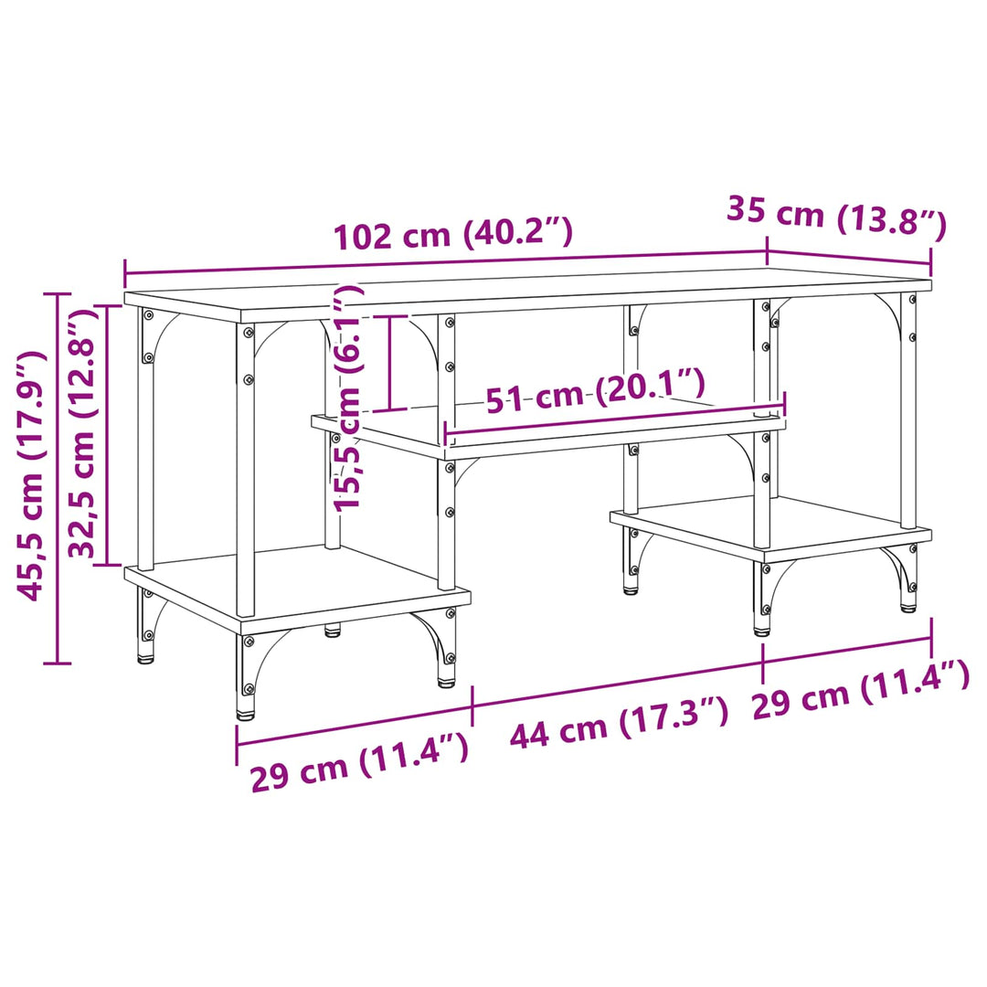 TV-skab Sort eg 102 x 35 x 45,5 cm Ingeniørt træ og jern
