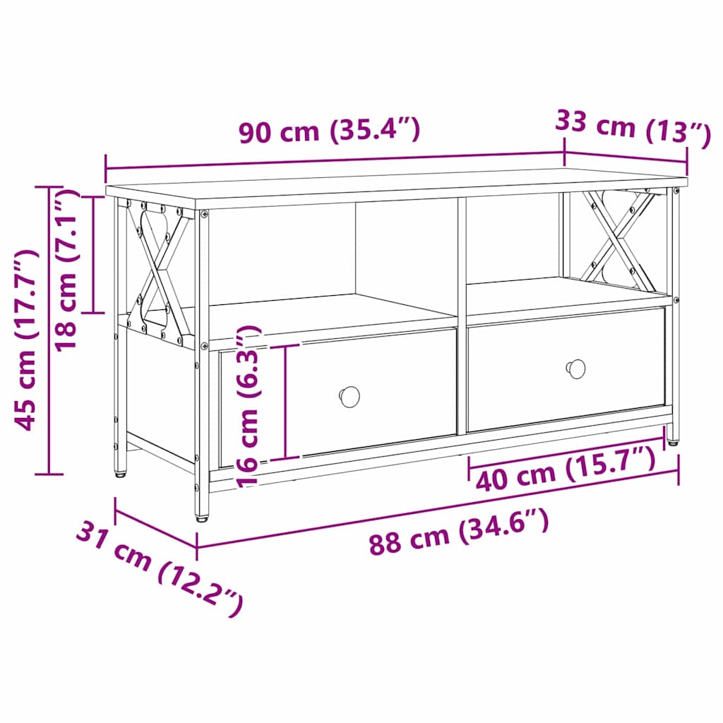 TV-skab Gammelt træ 90 x 33 x 45 cm Ingeniørtræ og stål