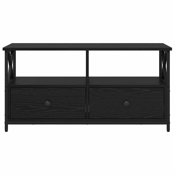 TV-skab med skuffe Sort eg 90 x 33 x 45 cm Ingeniørtræ og stål