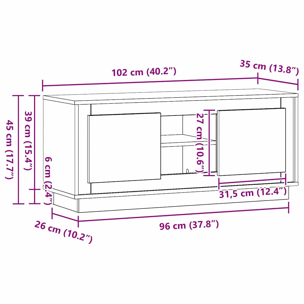 TV-skab Gammelt træ 102 x 35 x 45 cm Konstrueret træ