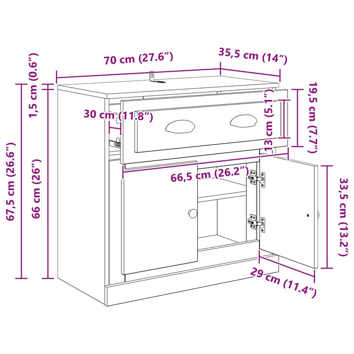 Highboard Artisan Egetræ 70 x 35,5 x 67,5 cm Konstrueret træ