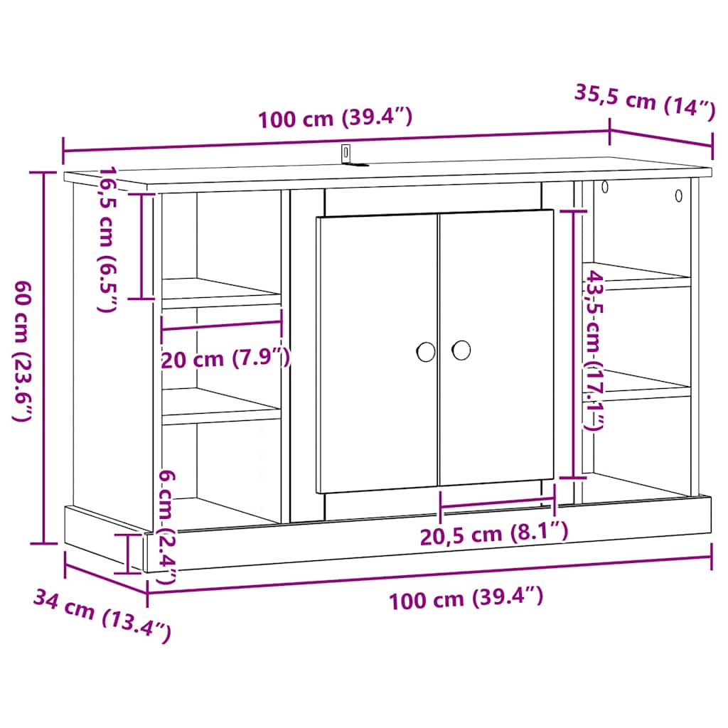 Sideboard Gammelt træ 100 x 35,5 x 60 cm Konstrueret træ
