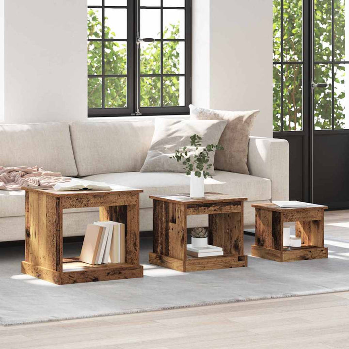 Sofabord 3 pcs Gammelt træ Konstrueret træ