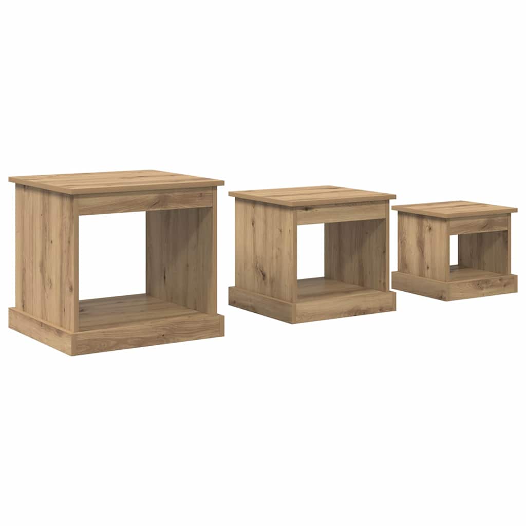 Sofabord 3 stk. Artisan Egetræ 48 x 45 x 45 cm Konstrueret træ