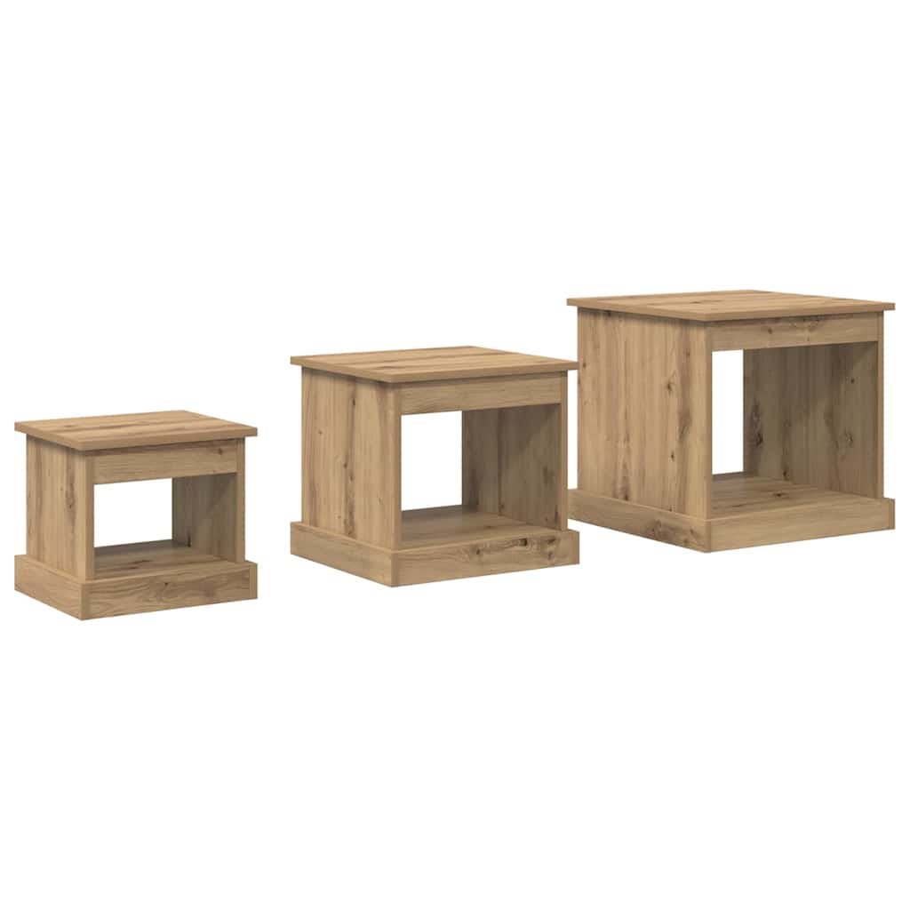 Sofabord 3 stk. Artisan Egetræ 48 x 45 x 45 cm Konstrueret træ