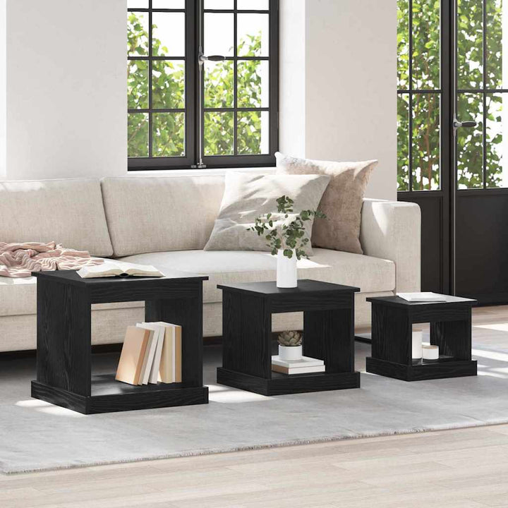 Sofabord 3 pcs Sort eg Konstrueret træ