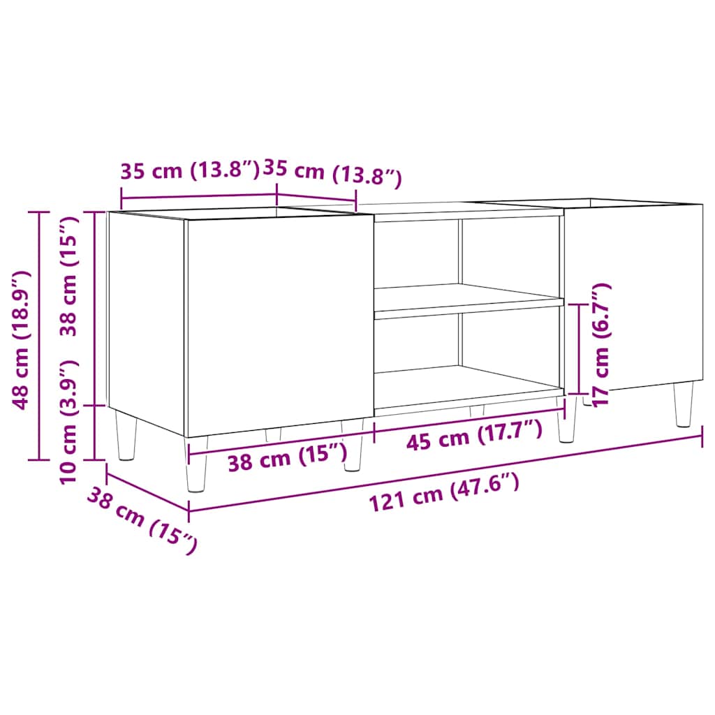 Pladeskab Sort eg 121 x 38 x 48 cm Konstrueret træ