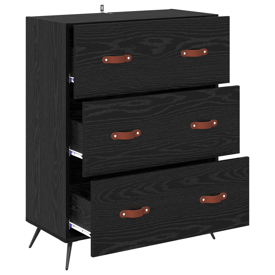 Skuffeskab med skuffe Sort Eg 69,5 x 34 x 90 cm Konstrueret træ