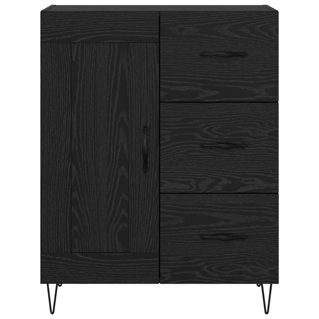 Sideboard med skuffe Sort Eg 69,5 x 34 x 90 cm Konstrueret træ