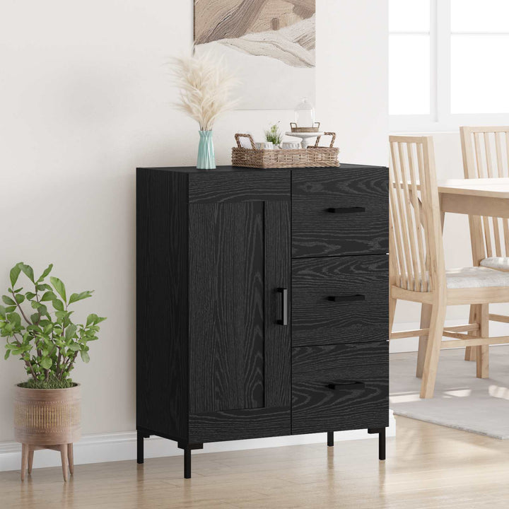 Sideboard med skuffe Sort eg 69.5 x 34 x 90 cm Konstrueret træ