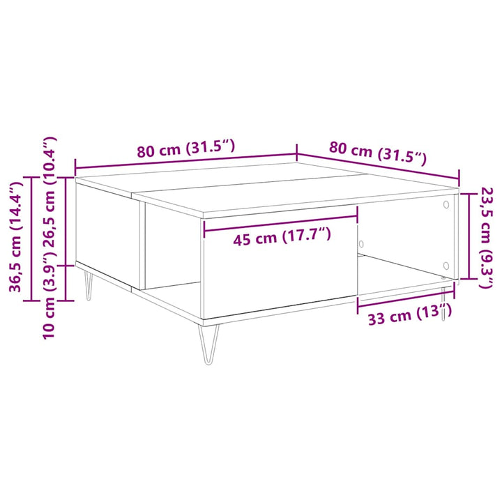 Sofabord Artisan Egetræ 80 x 80 x 36,5 cm Konstrueret træ