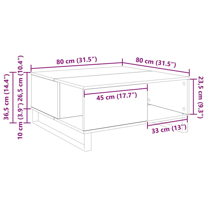 Sofabord Artisan Egetræ 80 x 80 x 36,5 cm Konstrueret træ