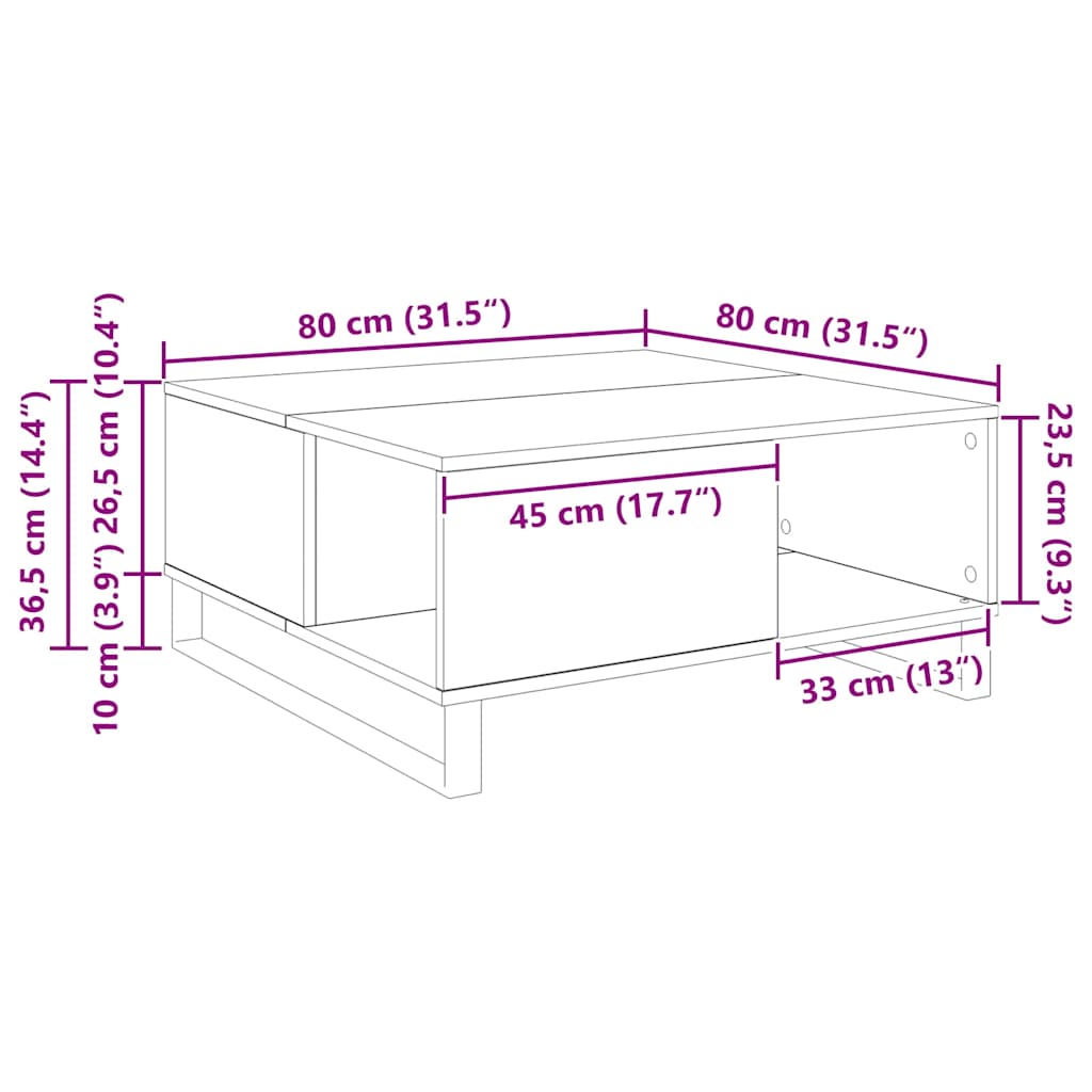 Sofabord Sort eg 80 x 80 x 36,5 cm Konstrueret træ