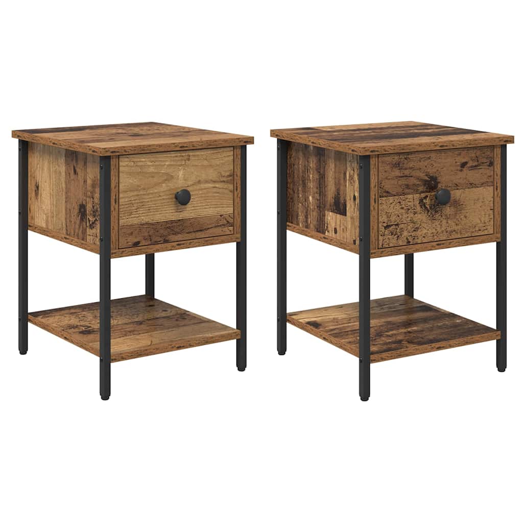 Sengebord 2 pcs Gammelt træ 34 x 35,5 x 45 cm Konstrueret træ