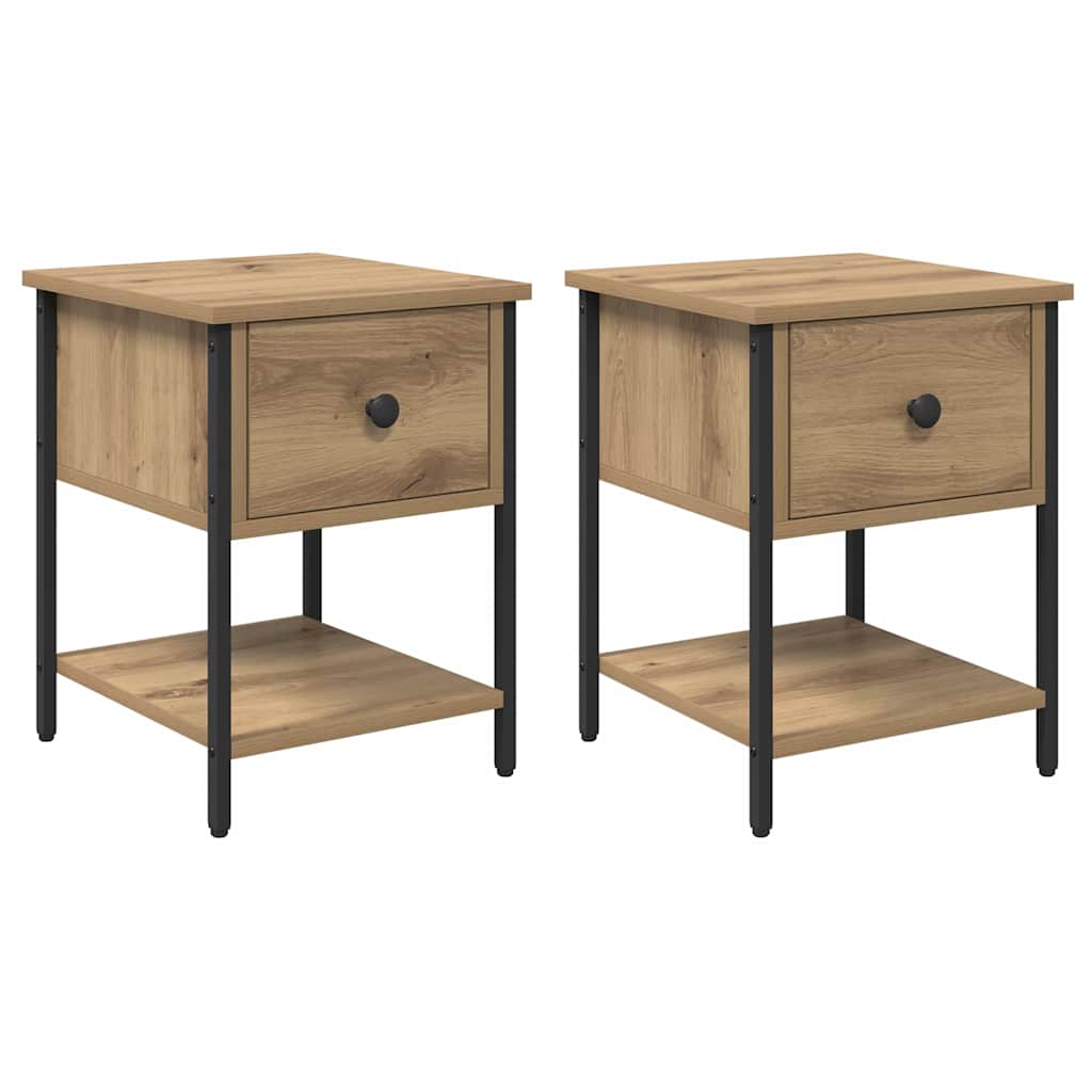 Sengebord med skuffe 2 pcs Artisan Egetræ 34 x 35,5 x 45 cm