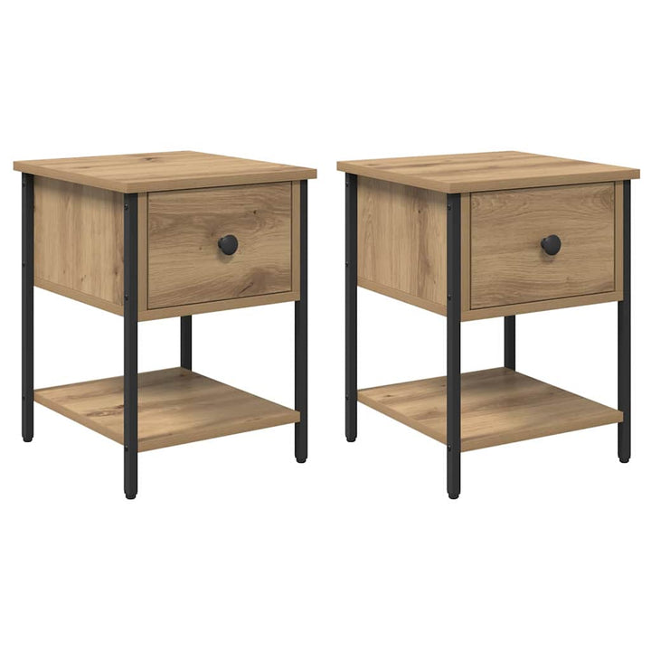 Sengebord med skuffe 2 pcs Artisan Egetræ 34 x 35,5 x 45 cm